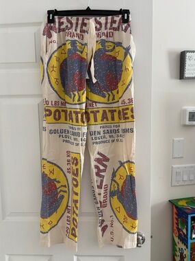 Potatoes Print  Pants - Cream with Yellow & Blue